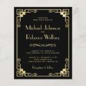Art Deco Budget Black Wedding Uitnodiging (Voorkant)