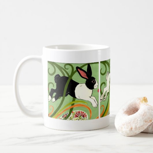 Art Deco Bunny Rabbit Dutch Gray White Green Koffiemok (Met donut)