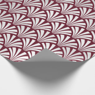 Art Deco Burgundy Silver Gray Scales Seashells Cadeaupapier