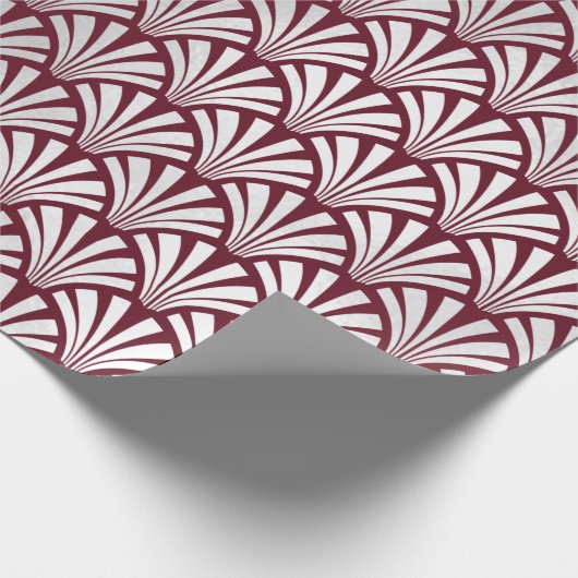 Art Deco Burgundy Silver Gray Scales Seashells Cadeaupapier (Hoek)