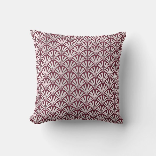 Art Deco Burgundy Silver Gray Scales Seashells Kussen (Voorkant)
