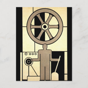 Art Deco Business Wheel and Machine Worker Briefkaart