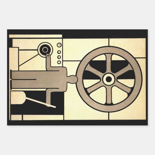 Art Deco Business Wheel and Machine Worker Inpakpapier Vel (Voorkant 3)