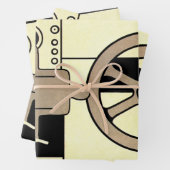 Art Deco Business Wheel and Machine Worker Inpakpapier Vel (In situ)