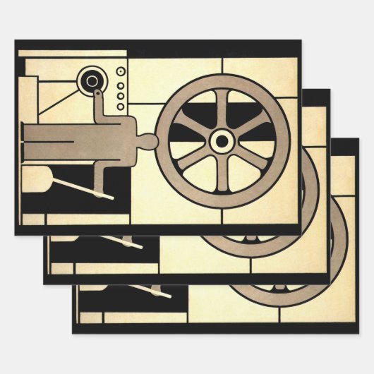 Art Deco Business Wheel and Machine Worker Inpakpapier Vel (Set)