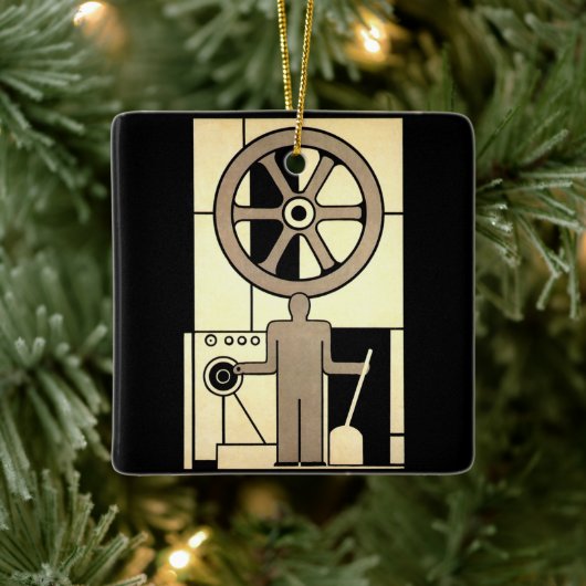 Art Deco Business Wheel and Machine Worker Keramisch Ornament (Boom)