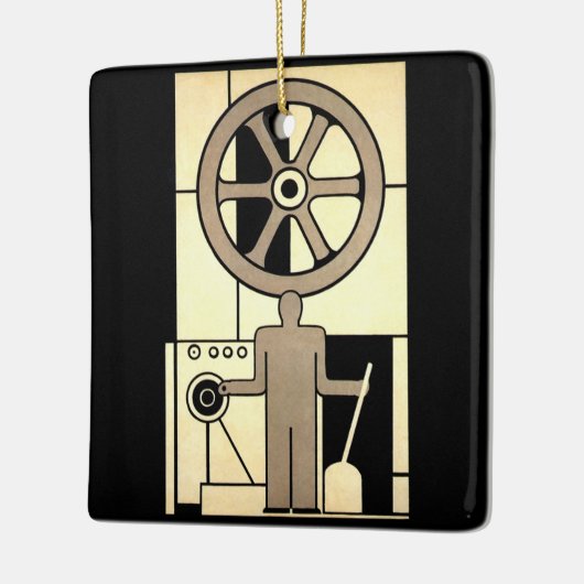 Art Deco Business Wheel and Machine Worker Keramisch Ornament (Links)