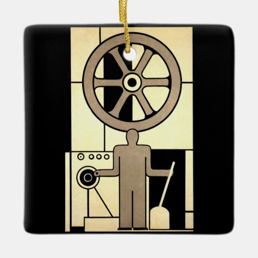  Art Deco Business Wheel and Machine Worker Keramisch Ornament (Voorkant)