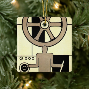 Art Deco Business Wheel and Machine Worker Keramisch Ornament