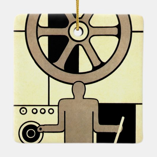  Art Deco Business Wheel and Machine Worker Keramisch Ornament (Achterkant)