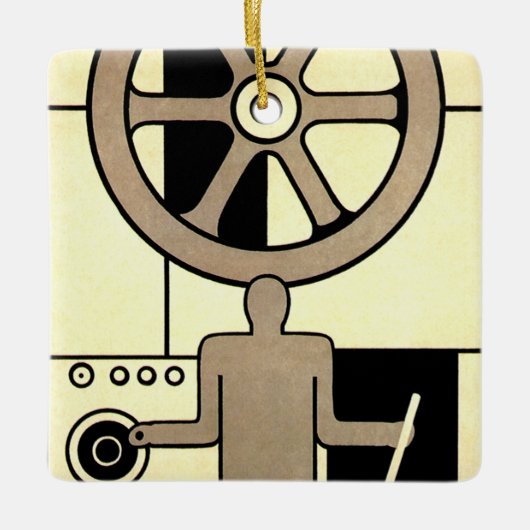 Art Deco Business Wheel and Machine Worker Keramisch Ornament (Voorkant)