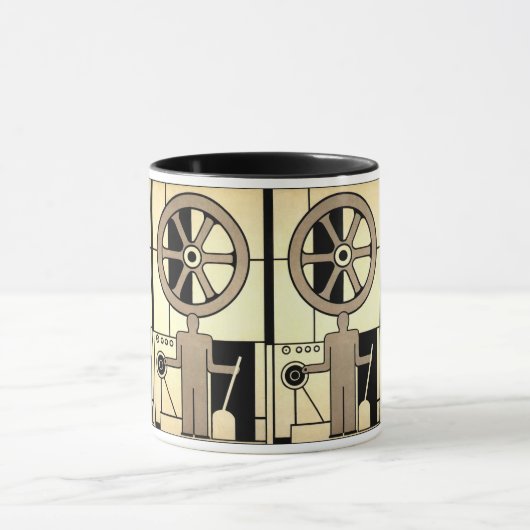 Art Deco Business Wheel and Machine Worker Mok (Midden)