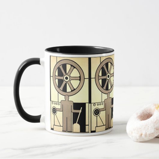 Art Deco Business Wheel and Machine Worker Mok (Met donut)