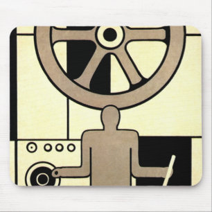  Art Deco Business Wheel and Machine Worker Muismat