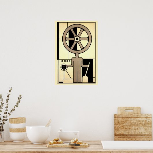 Art Deco Business Wheel and Machine Worker Poster (Keuken)
