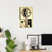 Art Deco Business Wheel and Machine Worker Poster (Thuiskantoor)