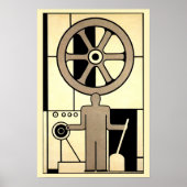 Art Deco Business Wheel and Machine Worker Poster (Voorkant)