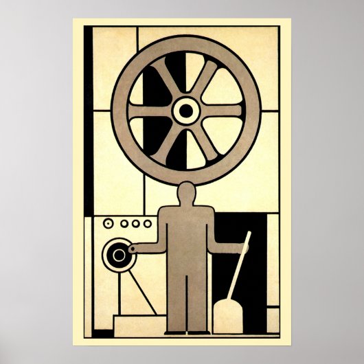 Art Deco Business Wheel and Machine Worker Poster (Voorkant)
