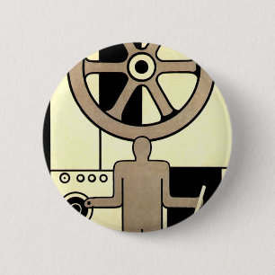  Art Deco Business Wheel and Machine Worker Ronde Button 5,7 Cm