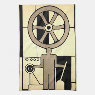  Art Deco Business Wheel and Machine Worker Theedoek