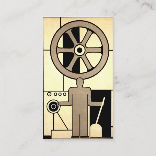  Art Deco Business Wheel and Machine Worker Visitekaartje (Achterkant)