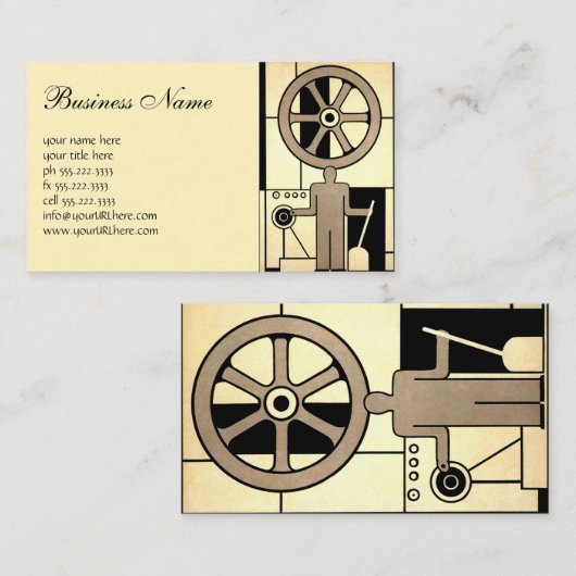  Art Deco Business Wheel and Machine Worker Visitekaartje (Voorkant / Achterkant)
