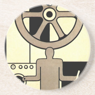 Art Deco Business Wheel and Machine Worker Zandsteen Onderzetter