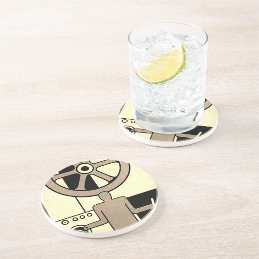 Art Deco Business Wheel and Machine Worker Zandsteen Onderzetter (Zijkant)