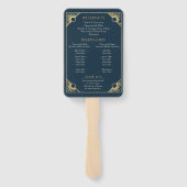 Art Deco Butterfly Blauw Goud Trouwprogramma Handwaaier (Achterkant)