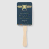 Art Deco Butterfly Blauw Goud Trouwprogramma Handwaaier (Voorkant)