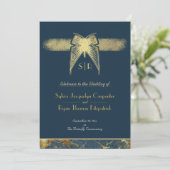 Art Deco Butterfly Blauw Goud Trouwprogramma Save The Date (Staand voorkant)