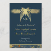Art Deco Butterfly Blauw Goud Trouwprogramma Save The Date (Voorkant)