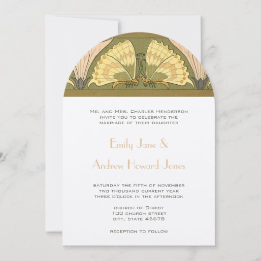 Art Deco Butterfly Calla Lily Wedding Uitnodiging (Voorkant)