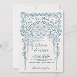 Art Deco Butterfly in Frame Wedding  Invitation Kaart