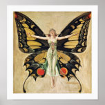 Art Deco Butterfly Lady Poster<br><div class="desc">Opvallend  Art Deco vlinder poster. Mooie kleuren - verbluffende illustraties. Opmerking: het vergroten van dit afbeelding kan resulteren in afdrukken van slechte kwaliteit.</div>