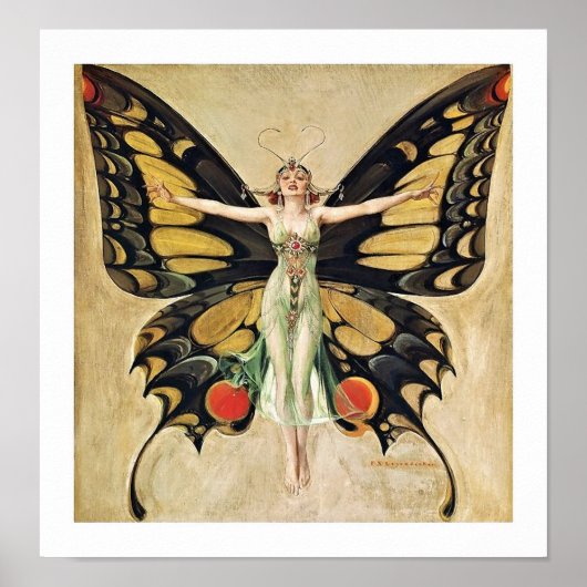 Art Deco Butterfly Lady Poster (Voorkant)