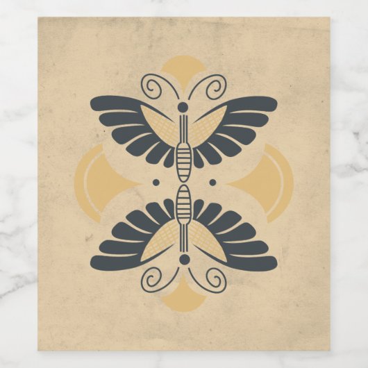  Art Deco Butterfly Motif Wijn Etiket (Enkel label)
