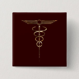 Art Deco Caduceus Vierkante Button 5,1 Cm