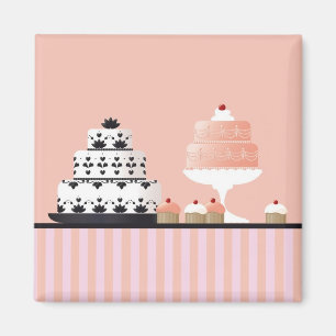 Art Deco Cakes op gestreept tafelkleed Magneet