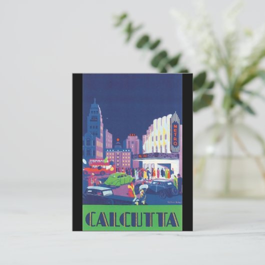 Art Deco Calcutta City Theater Scene High Contrast Briefkaart (Staand voorkant)