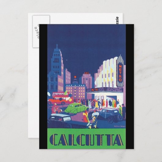 Art Deco Calcutta City Theater Scene High Contrast Briefkaart (Voorkant / Achterkant)