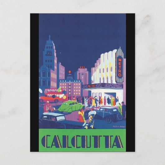 Art Deco Calcutta City Theater Scene High Contrast Briefkaart (Voorkant)