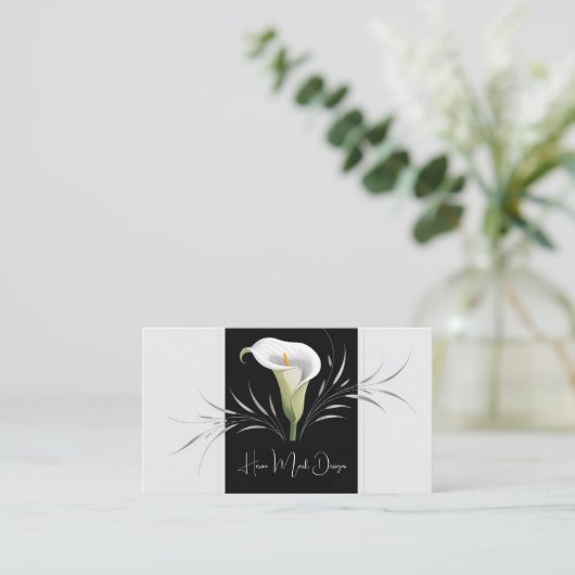 Art Deco Calla Lily Silver Flourish Visitekaartje (Staand voorkant)