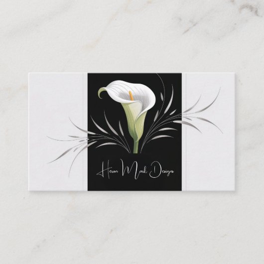 Art Deco Calla Lily Silver Flourish Visitekaartje (Voorkant)