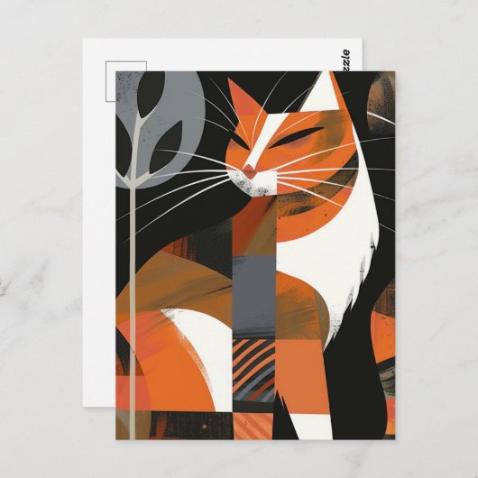 Art deco cat vetgedrukte lijnen briefkaart (Voorkant / Achterkant)