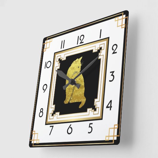 Art Deco Cat Vierkante Klok (Hoek)