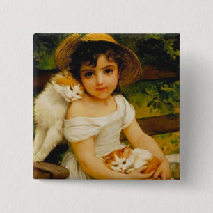 Art Deco Cats Vierkante Button 5,1 Cm