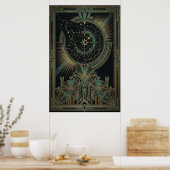 Art Deco Celestial Astrolabe Poster | Gold Teal (Keuken)