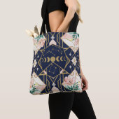 Art Deco Celestial Moon Phases Floral Gold Glitter Tote Bag (Dichtbij)