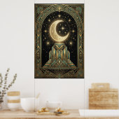 Art Deco Celestial Moon Ziggurat Poster | Gold Tea (Keuken)